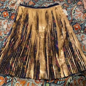 Anthropologie Maeve Metallic Printed Pleated Skirt
